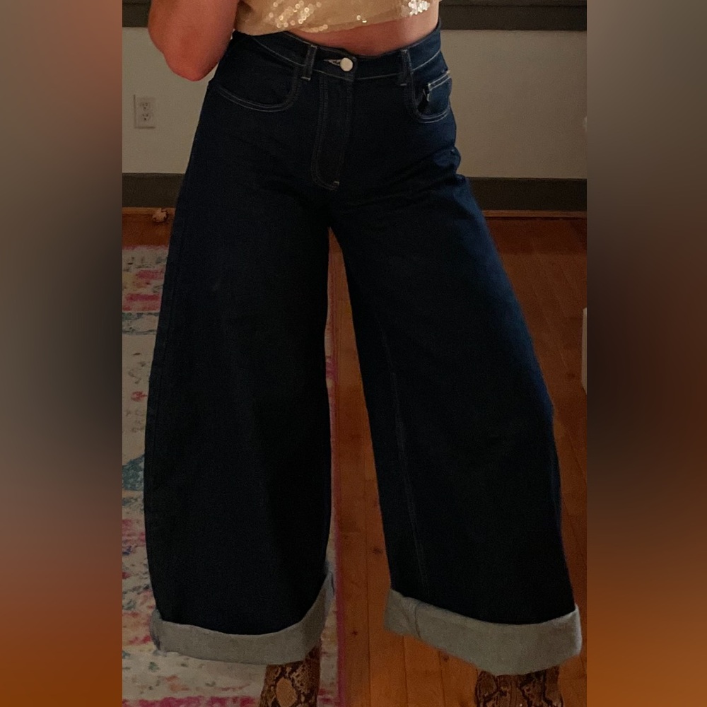 Zara Dark Blue Wide Leg Flare Jeans
